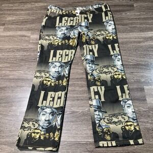 Hip Hop Y2K Pants Black Denim Size 34 Distressed Baggy